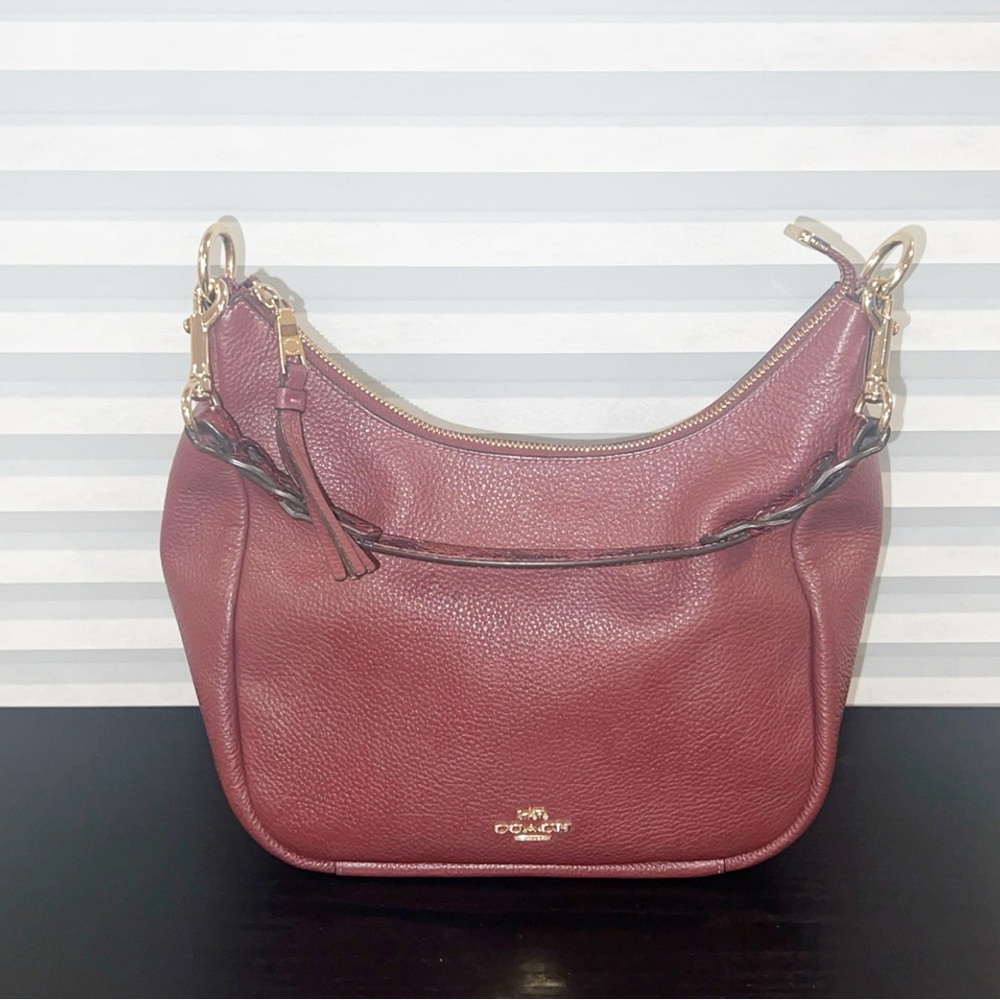 Coach Jules Burgundy Snake Print Leather Hobo Bag - Picture 2 of 14